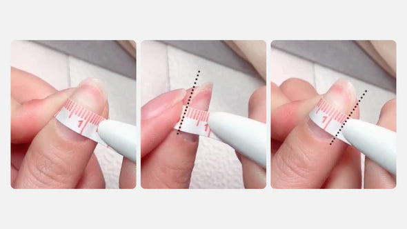 alt="Kaleid size guide measuring finger size for wearable nail bracelets"