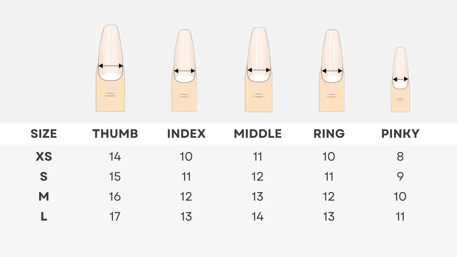 alt=""Kaleid wearable nail bracelets size comparison chart"